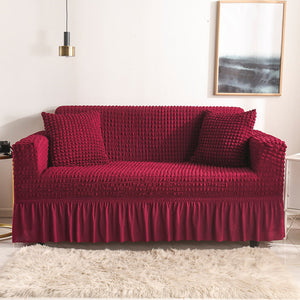 High-Quality Seersucker Stretch Sofa Slipcover with Elastic Bottom and Skirt Washable Furniture Protector for Kids and Pets 1/2/3/4 Seater Options