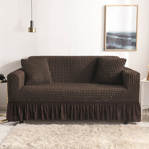 High-Quality Seersucker Stretch Sofa Slipcover with Elastic Bottom and Skirt Washable Furniture Protector for Kids and Pets 1/2/3/4 Seater Options