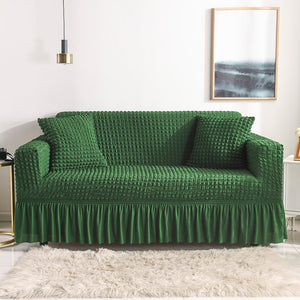 High-Quality Seersucker Stretch Sofa Slipcover with Elastic Bottom and Skirt Washable Furniture Protector for Kids and Pets 1/2/3/4 Seater Options