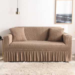High-Quality Seersucker Stretch Sofa Slipcover with Elastic Bottom and Skirt Washable Furniture Protector for Kids and Pets 1/2/3/4 Seater Options