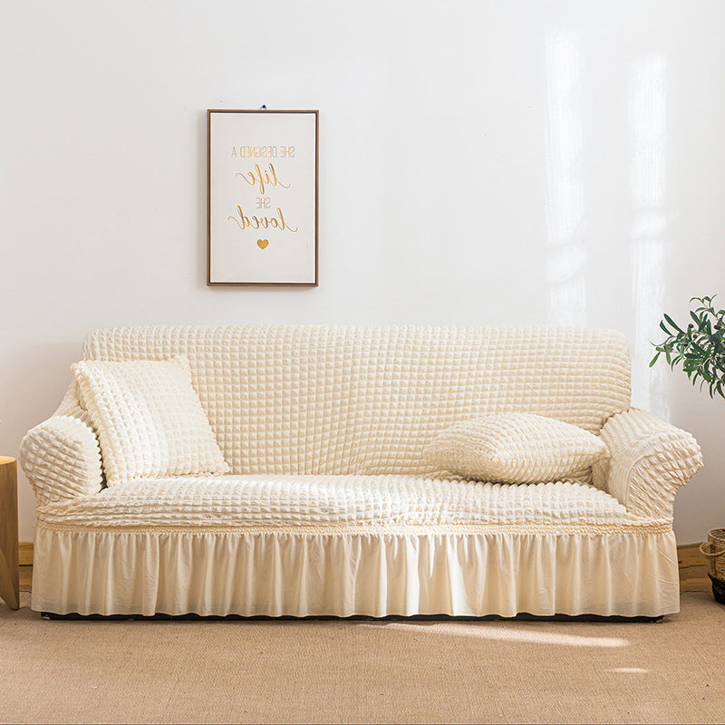 High-Quality Seersucker Stretch Sofa Slipcover with Elastic Bottom and Skirt Washable Furniture Protector for Kids and Pets 1/2/3/4 Seater Options