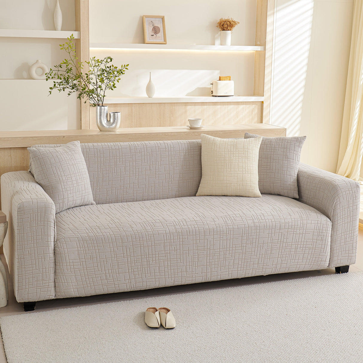Embossed Lines Couch Covers Stretchable Non-Slip & Washable Sofa Slipcovers