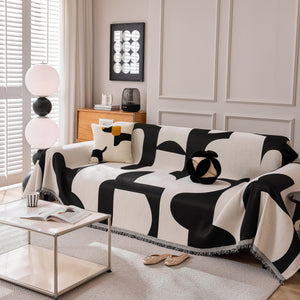 Modern Abstract Chenille Sofa Cover, Large Soft Throw Blanket with Tassels for Couch