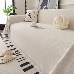 Textured Woven Modern Sofa Cover, Natural Blend Decorative Couch Throw Blanket