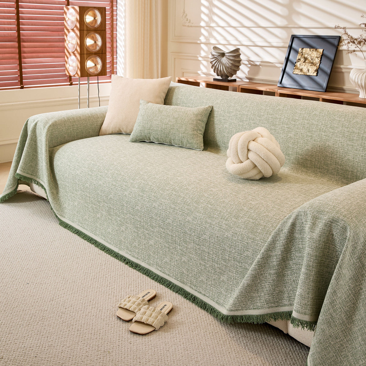 Natural Textured Linen Couch Cover, Breathable & Hypoallergenic Furniture Protector