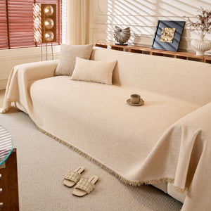 Natural Textured Linen Couch Cover, Breathable & Hypoallergenic Furniture Protector