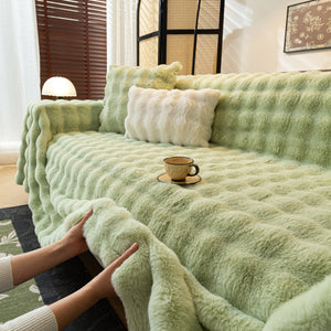 Thick Faux Fur Sofa Cover Fluffy Plush Warm Sofa Slipcover Furniture Protector for Couch Bed