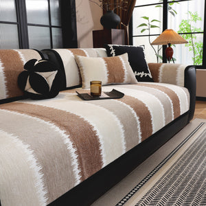 Striped Colorblock Non-Slip Sectional Couch Covers, Chenille Sofa Protector Cover