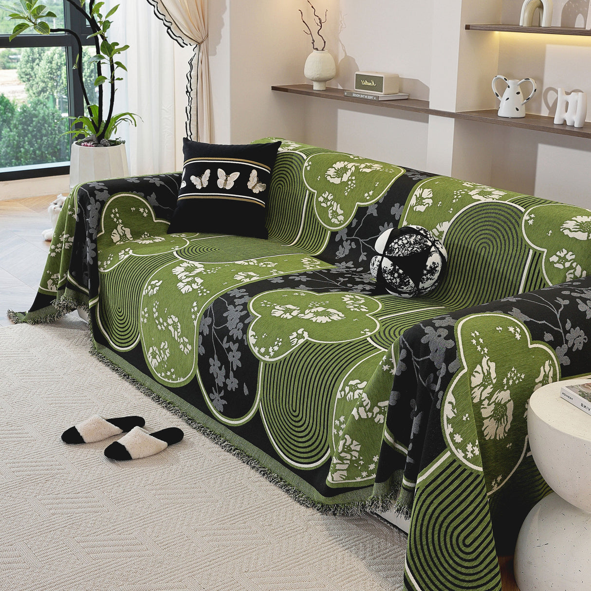 Modern Retro Sofa Throw - Decorative, Washable Chenille Blanket & Couch Protector