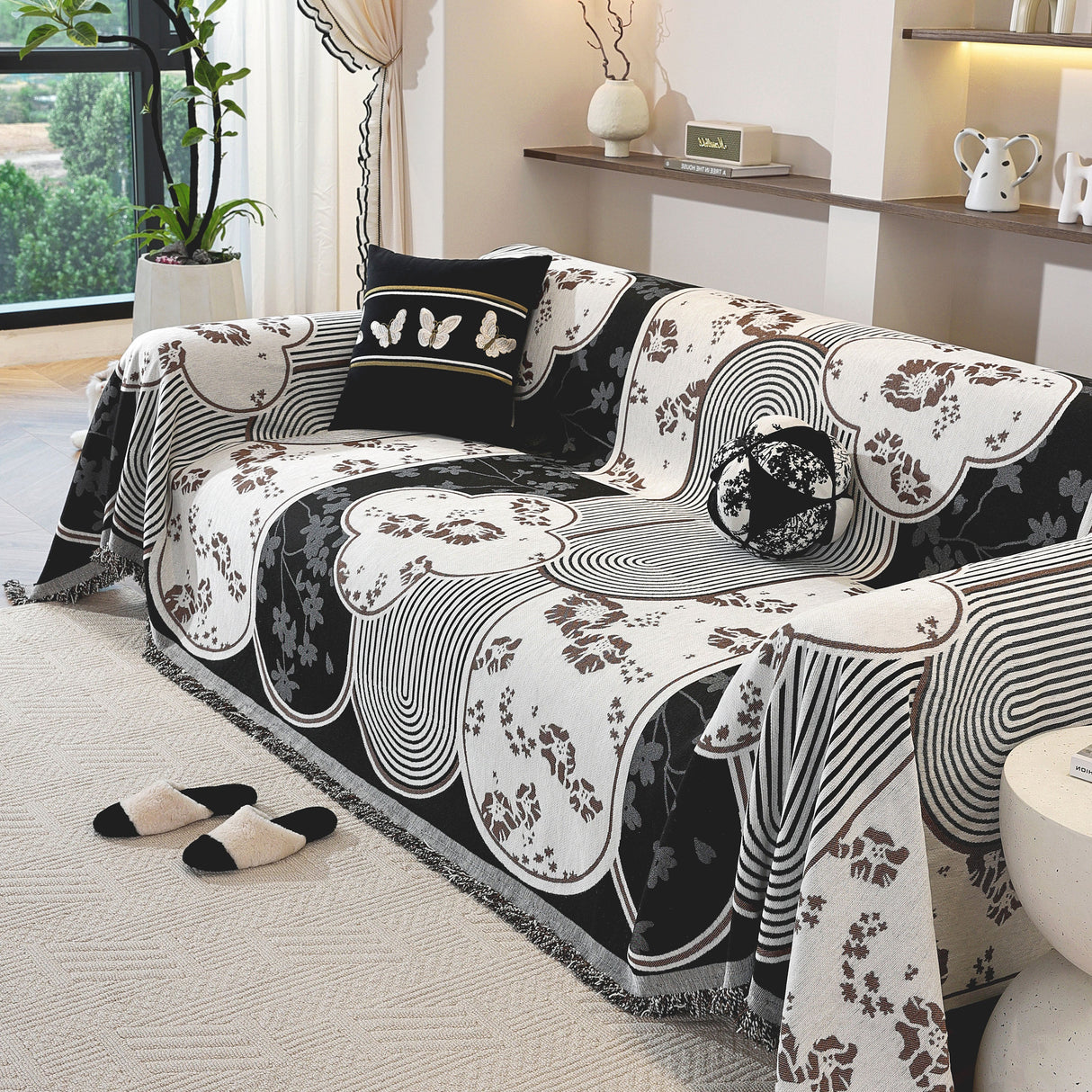 Modern Retro Sofa Throw - Decorative, Washable Chenille Blanket & Couch Protector