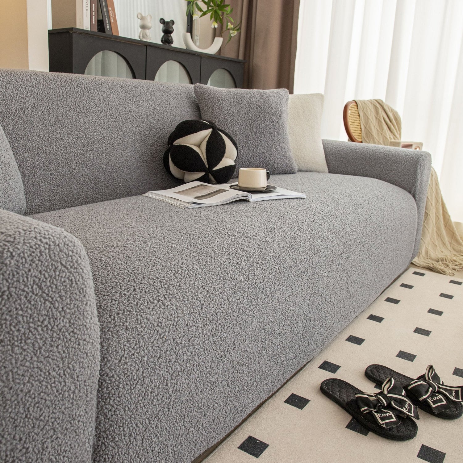 Stretch Plush Fitted Couch Slipcover Furniture Protector for 1/2/3/4/5 Cushion Couch