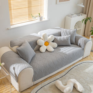 Quilted Geometric Cotton Sofa Cover, Non-Slip & Thick Padded Furniture Covers