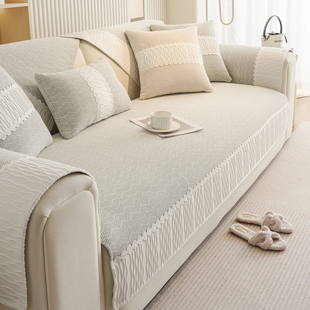 Herringbone Sofa Protector Cover, Non-Slip Couch Cover for Seat, Back & Arms