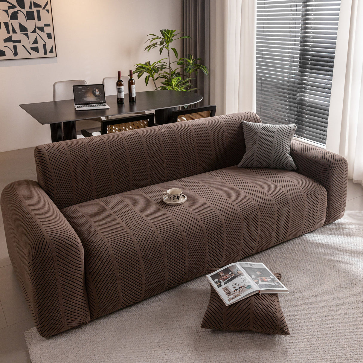 High Stretch Chevron Sofa Cover, Soft Washable Textured Jacquard Slipcover for Couch