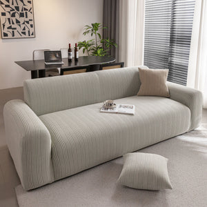 Modern Textured Stretch Sofa Cover, Plush Fleece Sofa Slipcover with 3D Stripe Texture