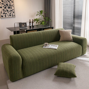 Modern Textured Stretch Sofa Cover, Plush Fleece Sofa Slipcover with 3D Stripe Texture