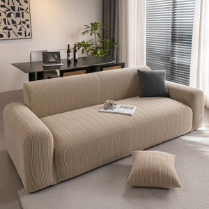 Modern Textured Stretch Sofa Cover, Plush Fleece Sofa Slipcover with 3D Stripe Texture