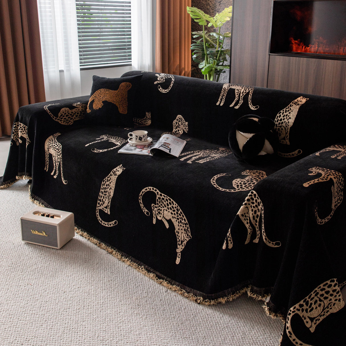 Leopard Sofa Cover Blanket Stylish Furniture Protector Throw for Couches & Loveseats