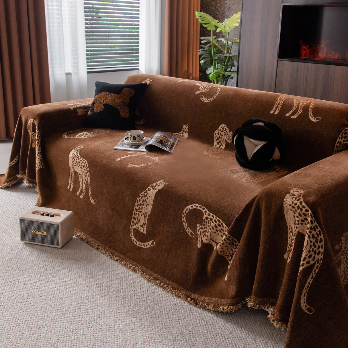 Leopard Sofa Cover Blanket Stylish Furniture Protector Throw for Couches & Loveseats
