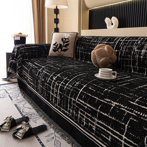 Modern Couch Protector Blanket Woven Chenille Sofa Cover Throw with Artistic Grid