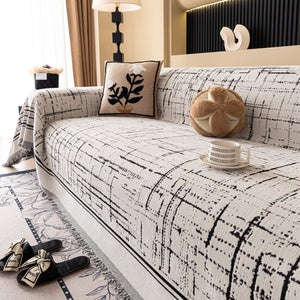 Modern Couch Protector Blanket Woven Chenille Sofa Cover Throw with Artistic Grid