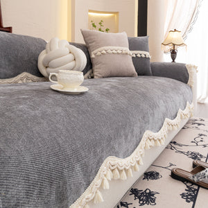 Chenille Sofa Cover Towel – Non-Slip, Washable Pets Couch Protector with Tassels