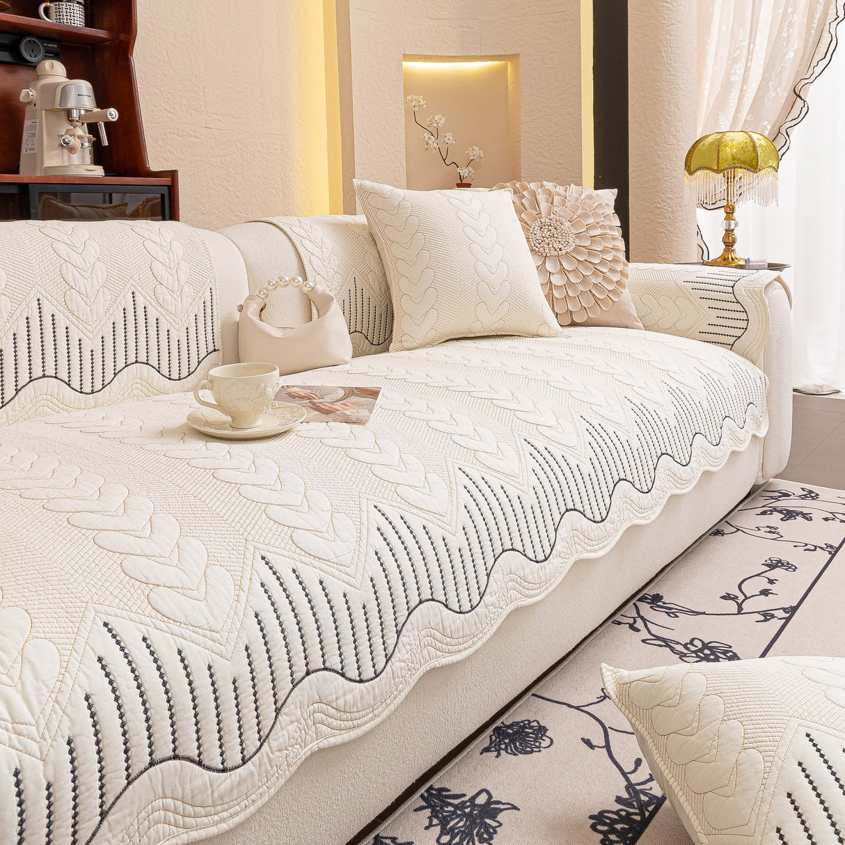 3D Quilted Thick Cotton Sofa Cover Non-Slip Couch Throw for Fabric & Leather Sofas