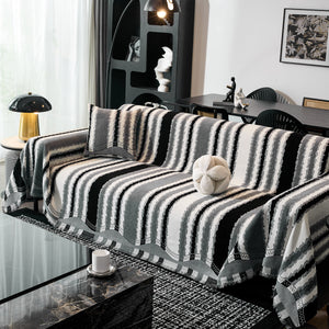 Striped Chenille Sofa Throw Covers, Boho Style Cozy Couch Protector Blanket