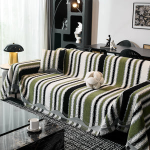 Striped Chenille Sofa Throw Covers, Boho Style Cozy Couch Protector Blanket