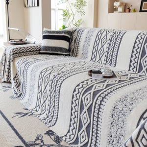 Bohemian Tufted Sofa Cover, Plush Flannel Throw Blanket with 3D Woven Aztec Stripes