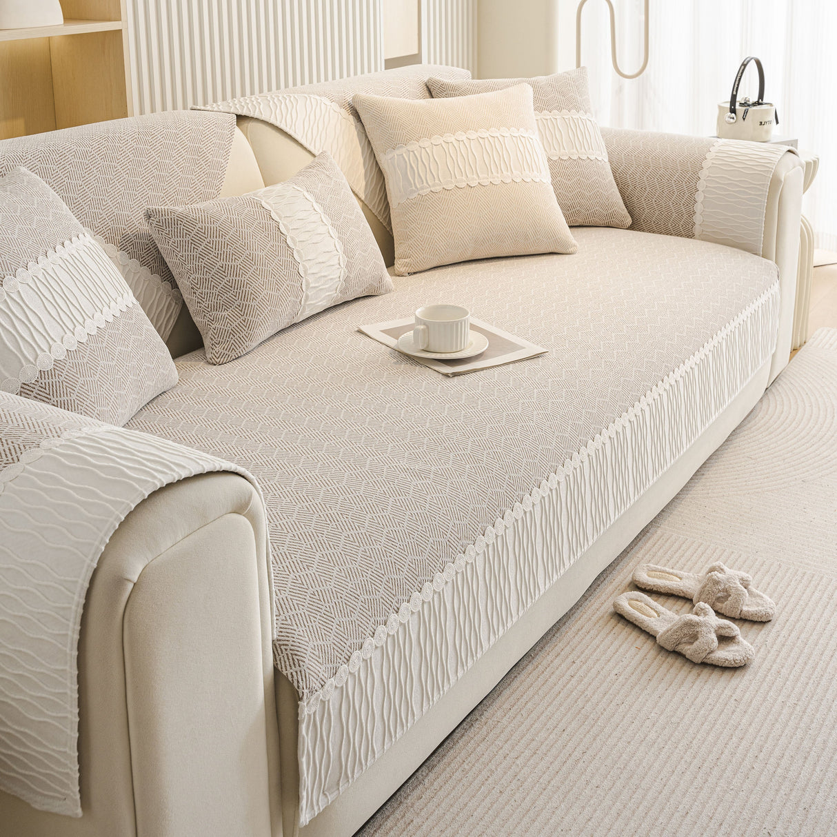 Herringbone Sofa Protector Cover, Non-Slip Couch Cover for Seat, Back & Arms