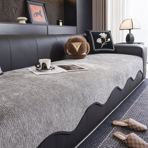 Chenille Couch Cover with Scalloped Edge, Non-Slip Modular Slipcover Sectional