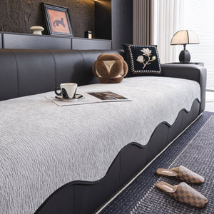 Chenille Couch Cover with Scalloped Edge, Non-Slip Modular Slipcover Sectional