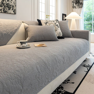 Baroque Floral Quilted Cotton Sofa Cover, Non-Slip Washable Couch Protector