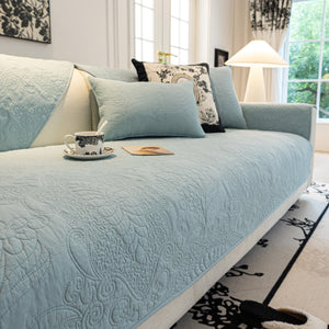 Baroque Floral Quilted Cotton Sofa Cover, Non-Slip Washable Couch Protector