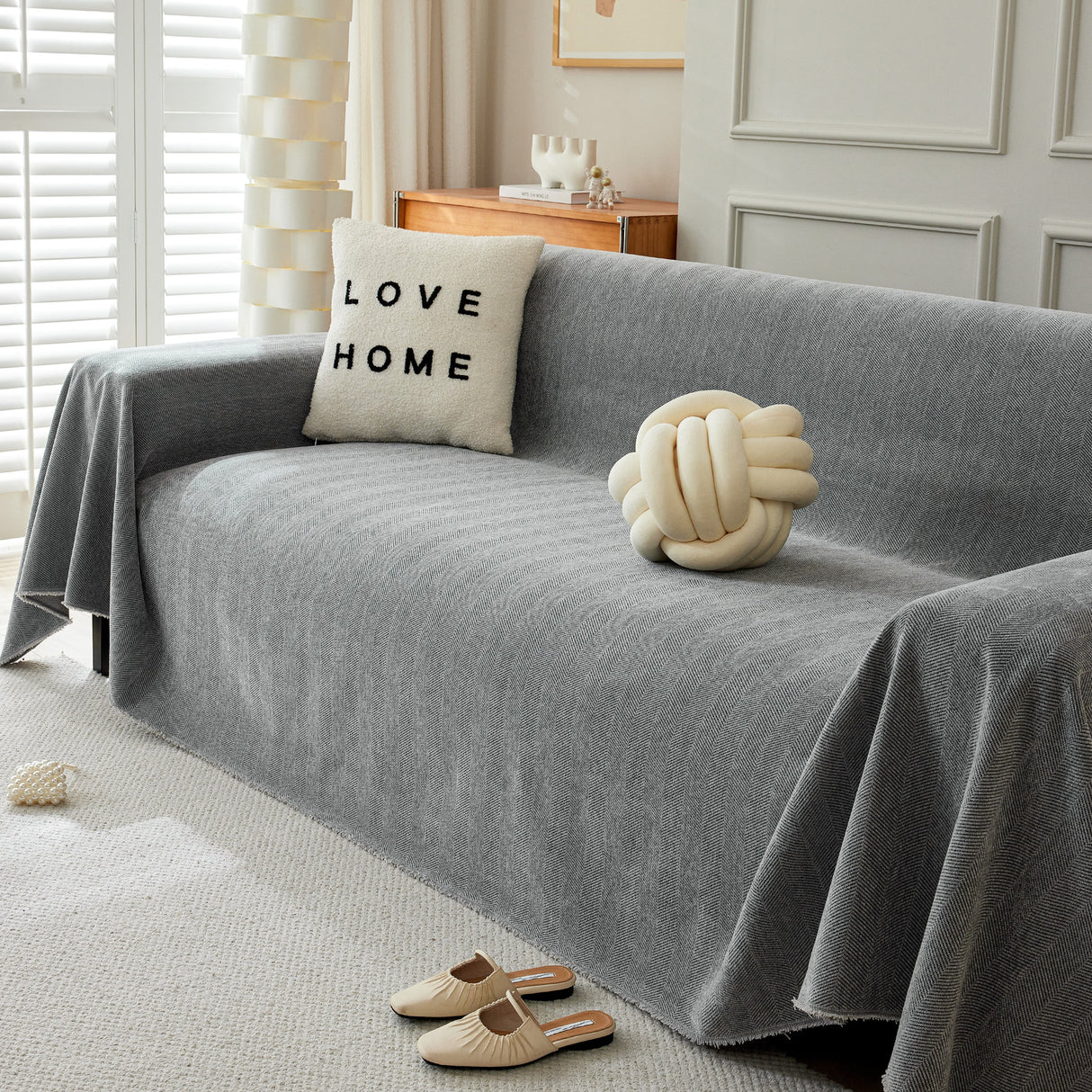 Herringbone Oversized Chenille Couch Throw Cover Sofa Slipcovers Couch Covers for Sectional Couches