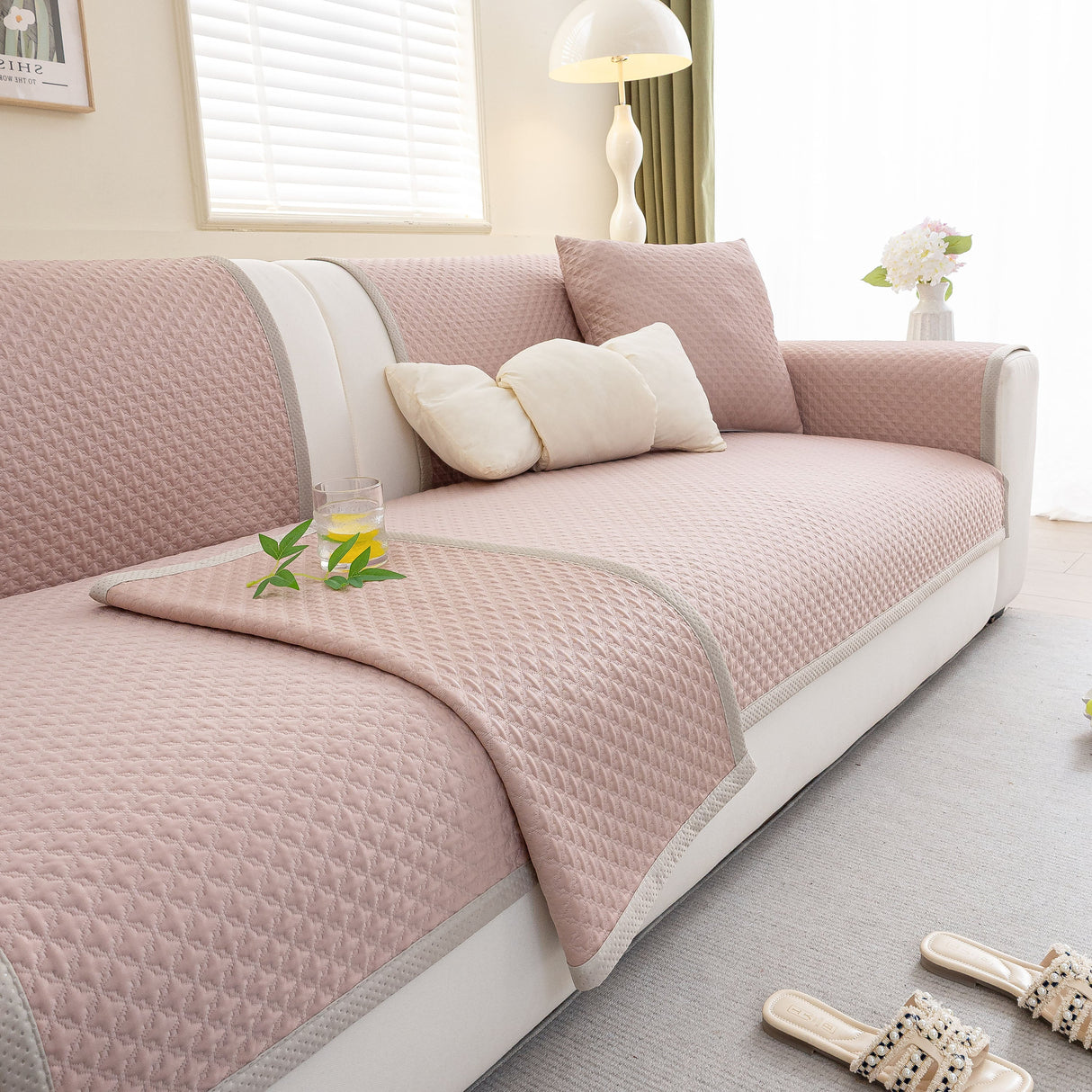 Non-Slip Diamond Quilted Sofa Cover, Separate Pieces Sectional Couch Protector