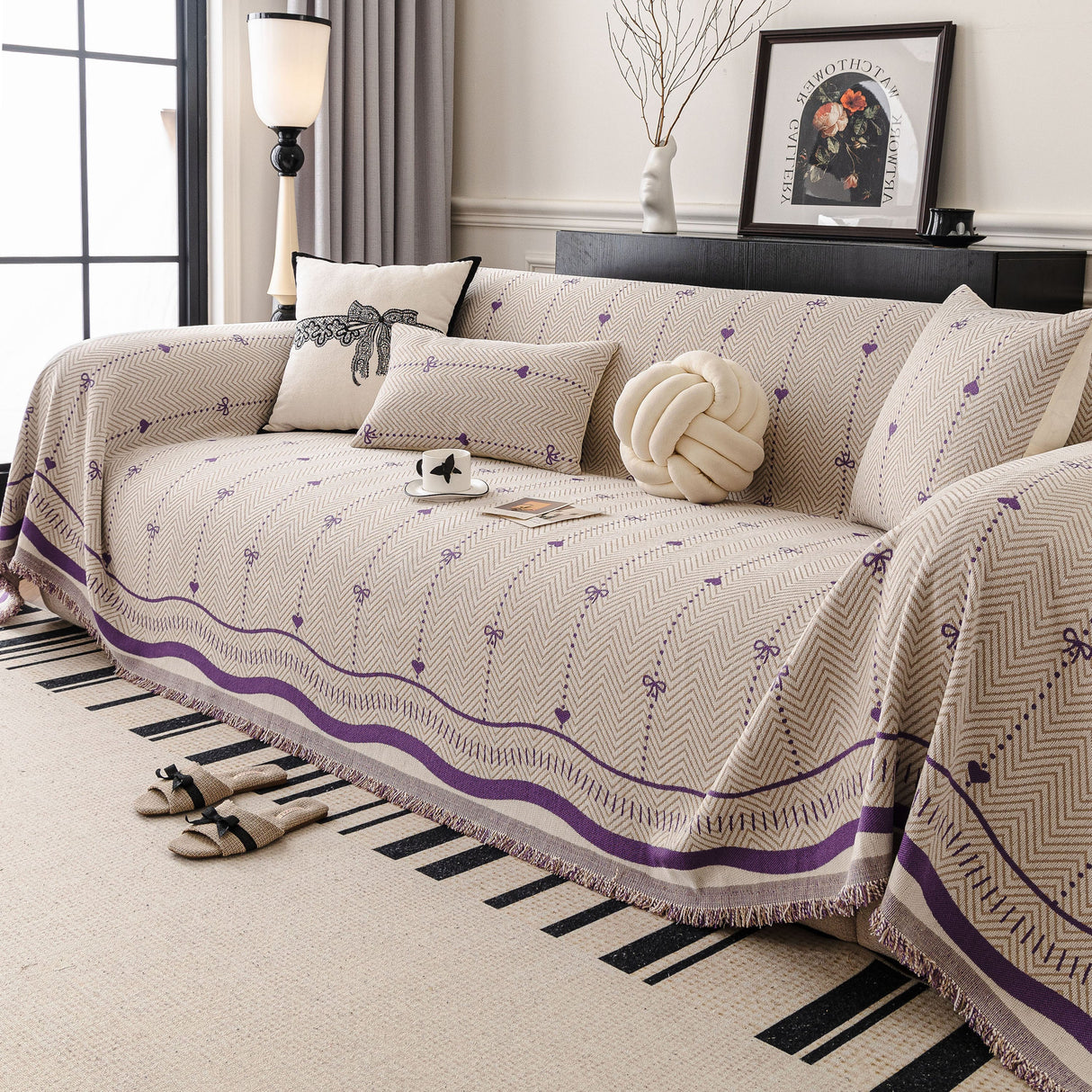 Chenille Couch Throw Cover Decorative Herringbone Sofa Blanket Protector for Couch