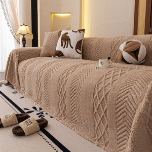 Plush Fleece Sofa Cover with 3D Cable Knit Texture Soft Cozy Warm Sofa Throw Blanket