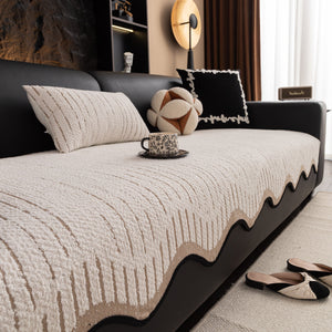 Textured Sofa Seat Cover with Wave Edge – Non-Slip, Washable Couch Throw Protector