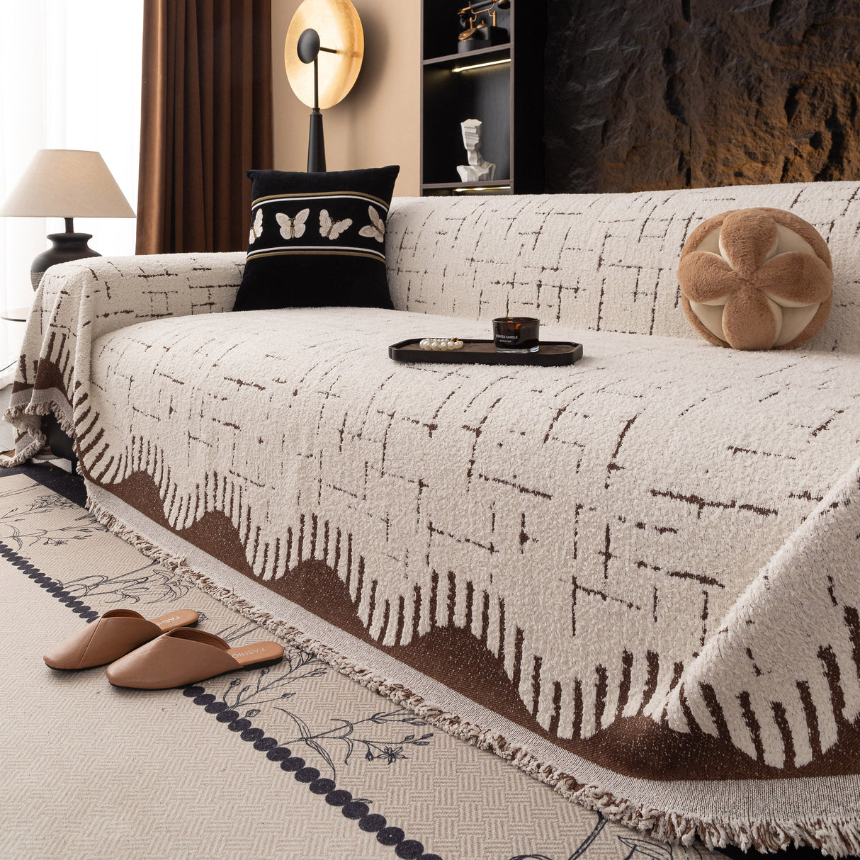 Chenille Sofa Cover Throw Blanket Woven Textured Decorative Furniture Slipcover