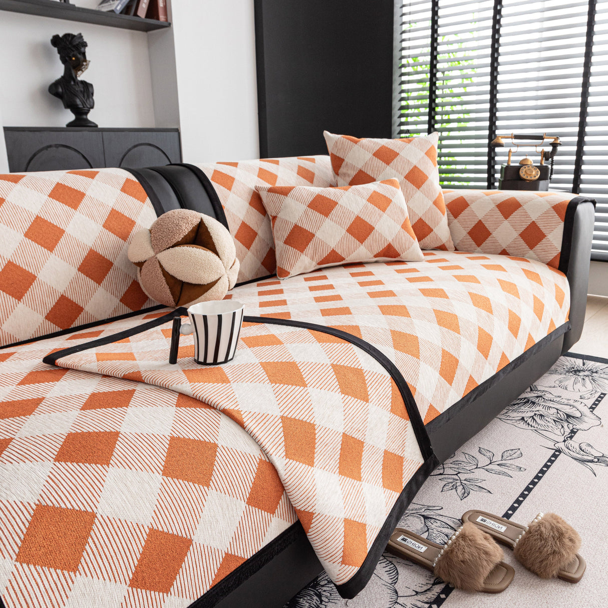 Non-Slip Chenille Sofa Slipcover Modern Geometric Sofa Protector Fits Most Sofas