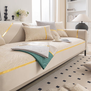 Modular Sofa Cover for Sectionals, Gold Striped Non-Slip Couch Protector