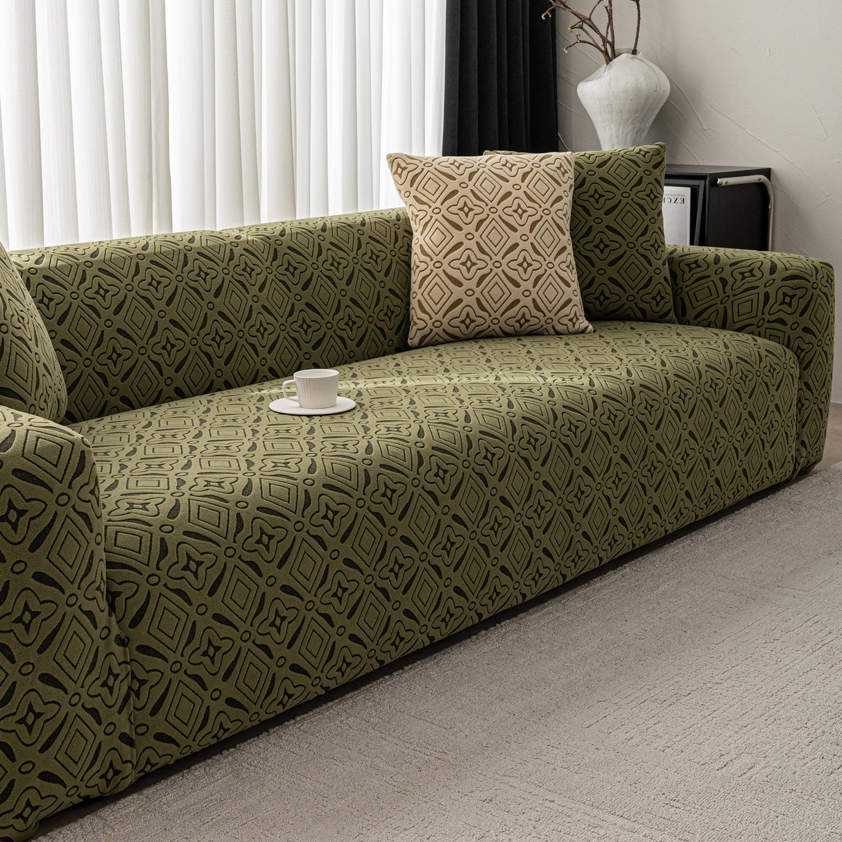 3D Jacquard Geometric Sofa Cover, High Stretch Soft Polar Fleece Slipcover for Couch