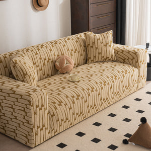 Plush Fleece Stretch Sofa Cover, Super Soft Textured Geometric Couch Slipcover