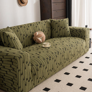 Plush Fleece Stretch Sofa Cover, Super Soft Textured Geometric Couch Slipcover