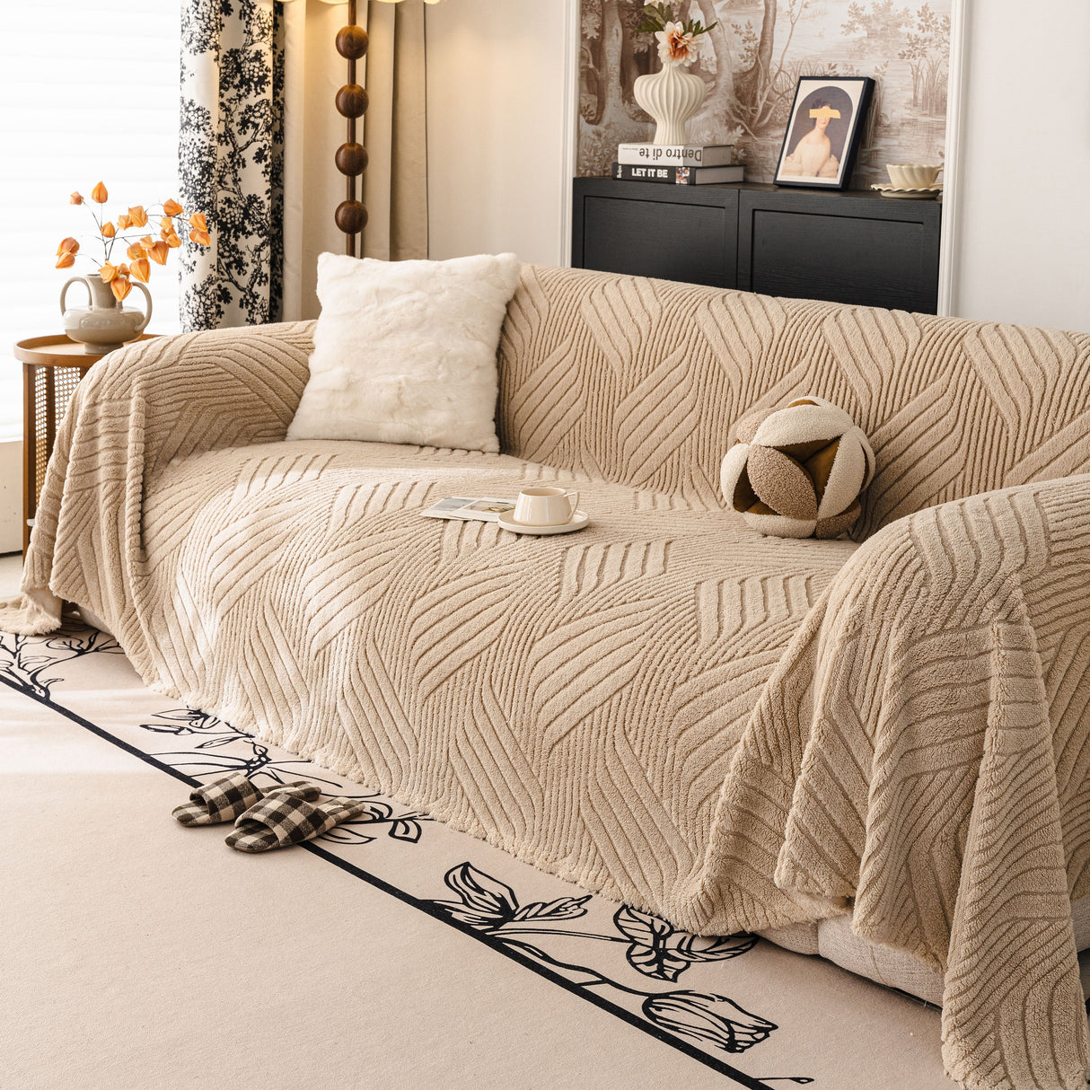 Plush Flannel Fleece Sofa Throw Blanket, Soft & Cozy Furniture Protector for Couch