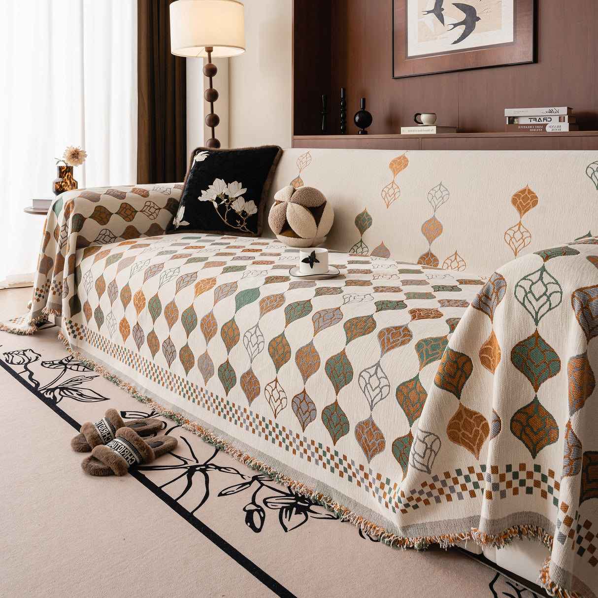 Boho Geometric Sofa Slipcovers Chenille Scratch Resistant Couch Protective Covers