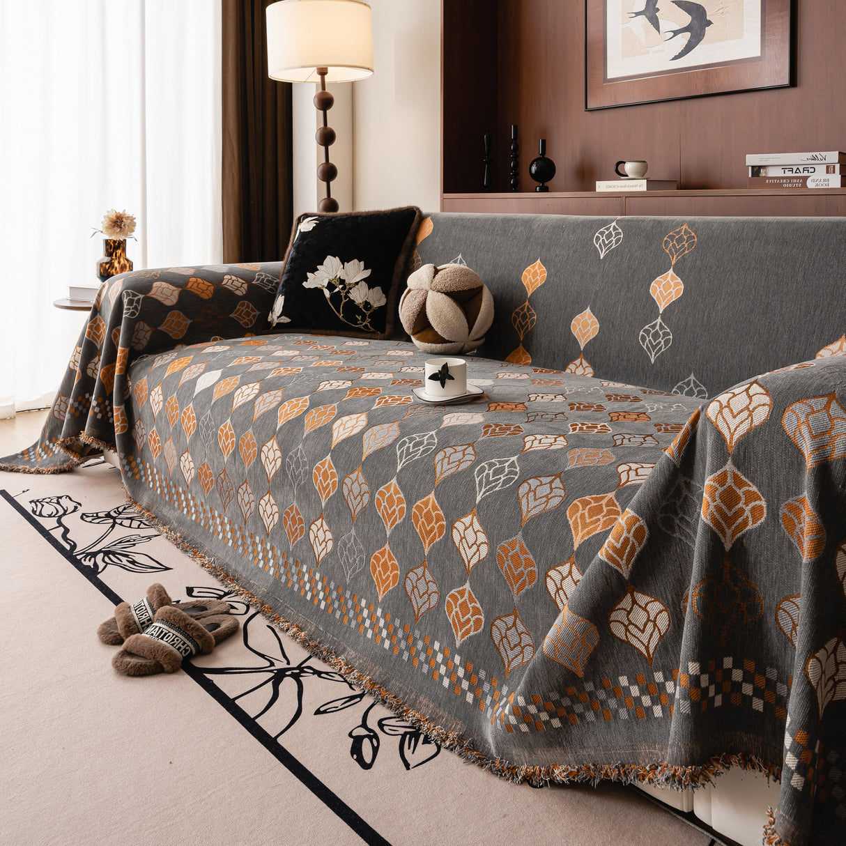 Boho Geometric Sofa Slipcovers Chenille Scratch Resistant Couch Protective Covers