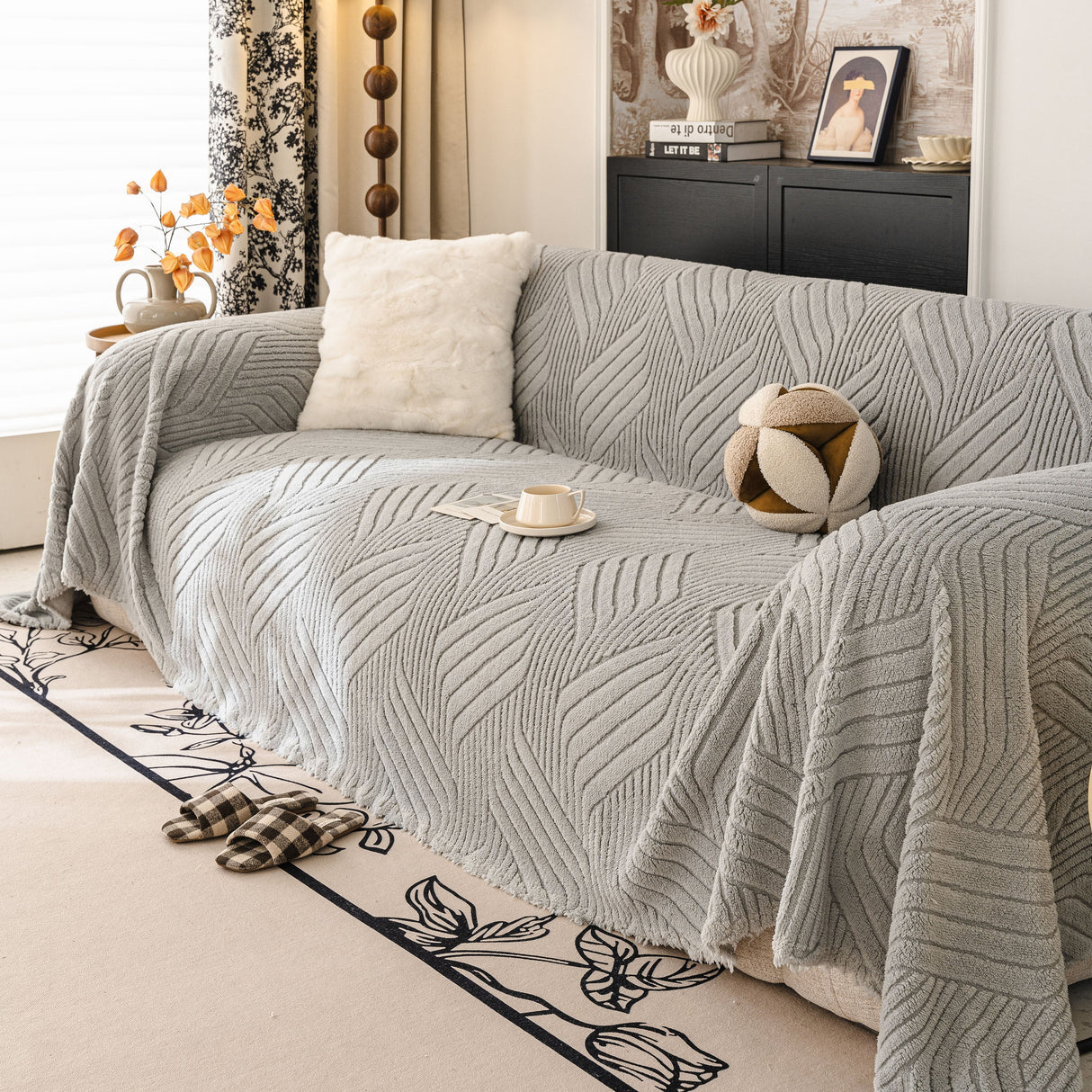 Plush Flannel Fleece Sofa Throw Blanket, Soft & Cozy Furniture Protector for Couch